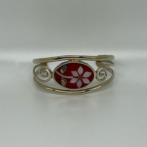 EUC~ Silver Abalone Pearl Inlay Red Carnelian Shell Mexico Cuff
Flower Bracelet